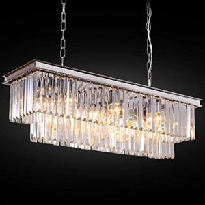 Meelighting L39.4" Chrome Rectangle Modern Crystal Chandeliers .