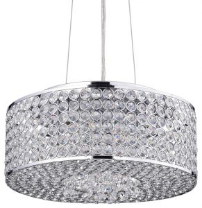 Corona 4-Light Chrome Round Beaded Drum Crystal Chandelier Glam .