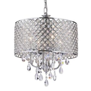 Edvivi Marya 4-Light Chrome Round Chandelier with Beaded Drum .