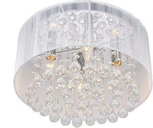 Flushmount 4-Light Chrome and White Crystal Chandelier .