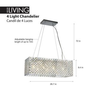 Decor Living Emily 4-Light Crystal and Chrome Chandelier IL201GB .