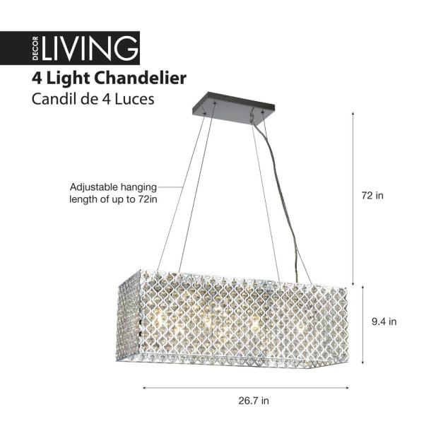 Decor Living Emily 4-Light Crystal and Chrome Chandelier IL201GB .