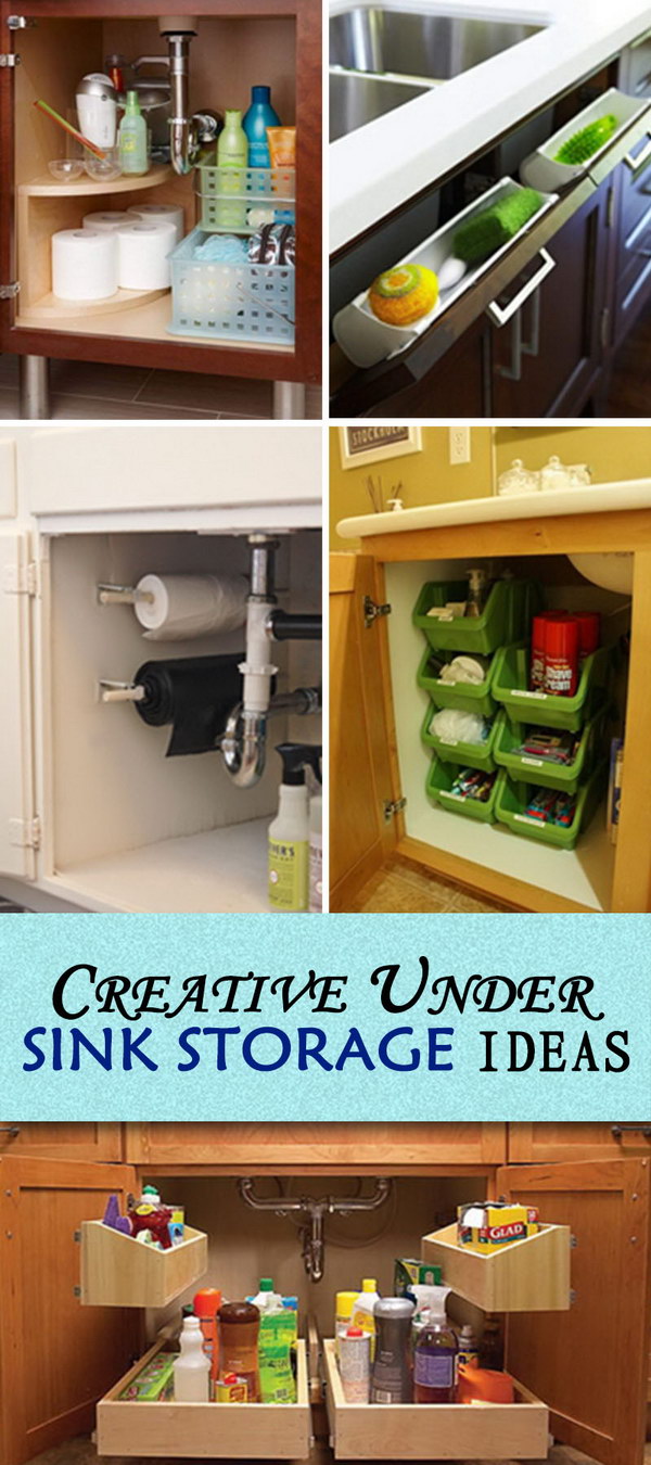 Many creative ideas for storage under the sink!