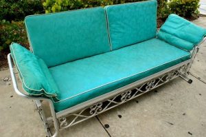 Vintage 1950s Aqua Vinyl Aluminum Patio Glider Sofa | Vintage .