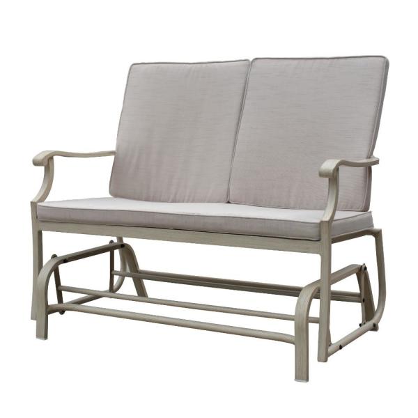 Courtyard Casual 29 in. Aluminum Outdoor Double Glider with Beige .