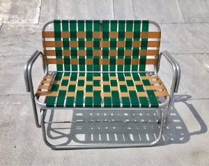 Vintage Aluminum Webbed Glider Loveseat, Outdoor Patio Furniture .