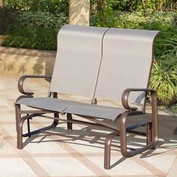 Shop Outsunny Aluminum Outdoor Double Glider Rocking Bench Mesh .