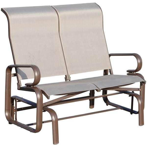 Shop Outsunny Aluminum Outdoor Double Glider Rocking Bench Mesh .