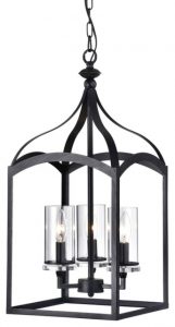 3-Light Antique Black Lantern Pendant Chandelier With Glass Shades .