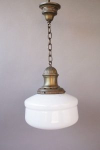 Simple 1920's Brass School House Pendant, Antique Chandeliers .