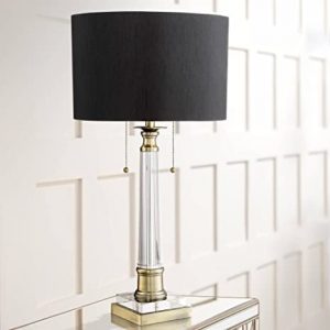 Stephan Traditional Table Lamp Crystal Column Antique Brass Black .