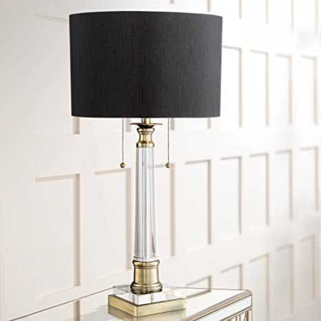 Stephan Traditional Table Lamp Crystal Column Antique Brass Black .