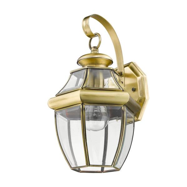 Livex Lighting 1-Light Antique Outdoor Brass Wall Lantern Sconce .