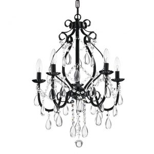 Amorette 5-Light Antique Black Candle Style Crystal Chandelier .