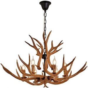 Resin Antler Chandelier, Deer Horn 6 Light Vintage Style Ceiling .