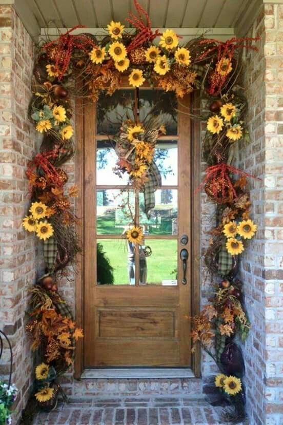 Sunflower garland for entryway | Fall outdoor, Fall front door .