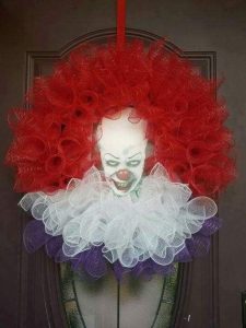 Halloween IT themed wreath for your front door. Scary clown decor .