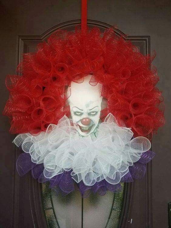 Halloween IT themed wreath for your front door. Scary clown decor .