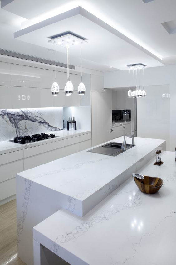 We LOVE this contemporary all white glass kitchen. Use our .