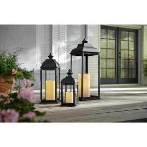 Hampton Bay 14 in. Traditional Black Steel Outdoor Patio Lantern .