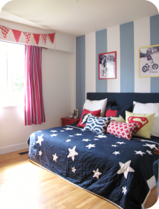 A red, yellow and blue striped shared boys bedroom! | Bedroom red .