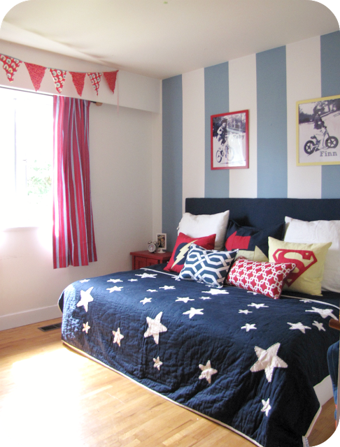 A red, yellow and blue striped shared boys bedroom! | Bedroom red .