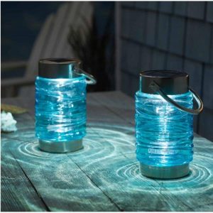 Smart Solar Wave Blue Integrated LED Solar Lantern (2-Pack .