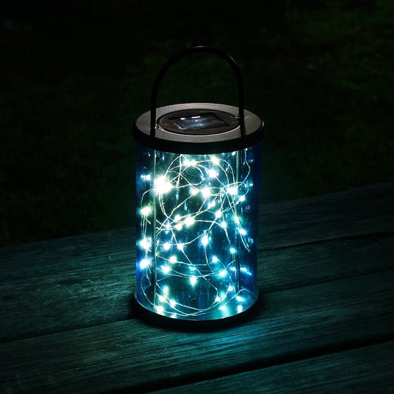 Teal Blue-Green Solar Sparkle Outdoor Lantern Hanging or | Et