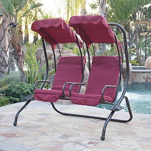 Outdoor Patio Swing Set 2 Person Armrest Cup-Holder Steel Seat .