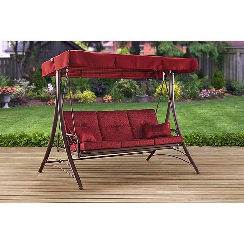 Mainstays Callimont Park 3-Seat Canopy Porch Swing Bed, Red .