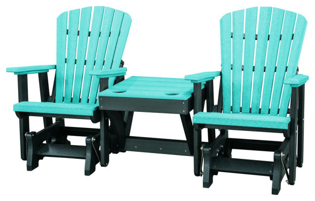 Double Glider with Center Table in Aruba Blue and Black .