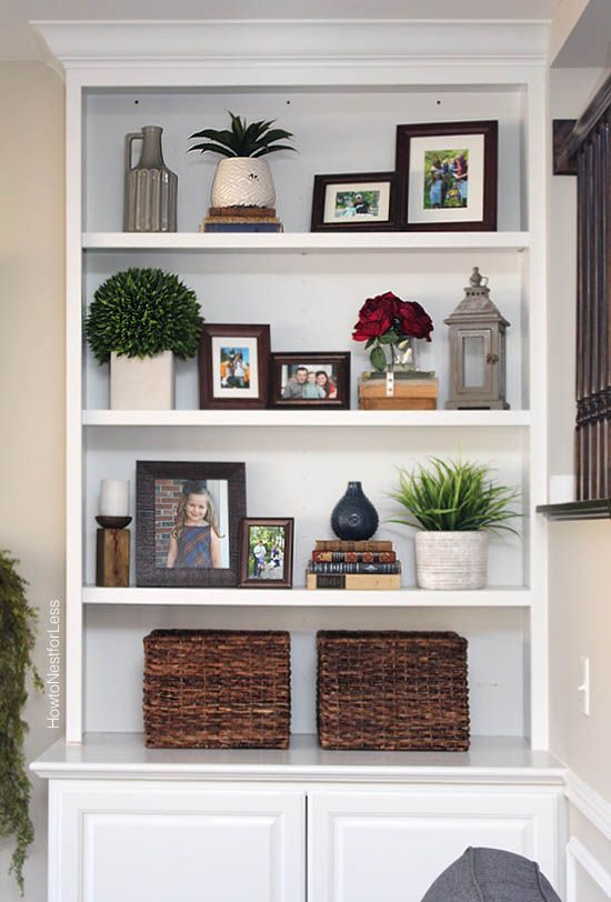 Styled Family Room Bookshelves | Decorating bookshelves, Family .