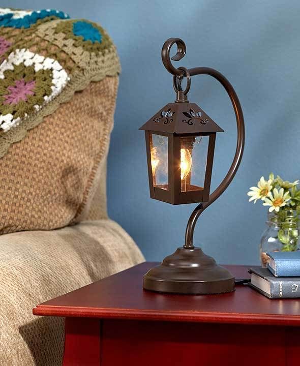 BRONZE LANTERN TABLE LAMP ACCENT LIGHT COUNTRY LIVING ROOM BEDROOM .