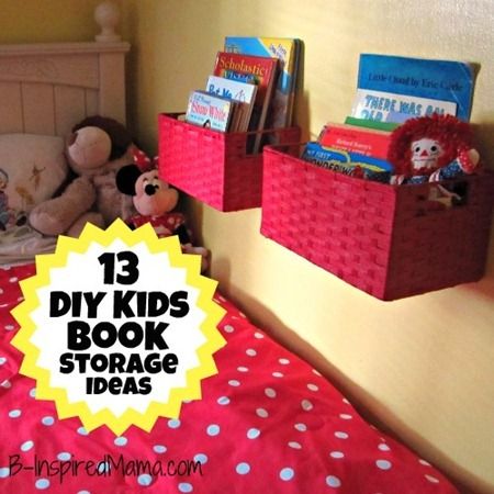 A DIY Wall Book Display with Baskets + 12 More Kid's Book Storage .