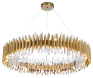 24K Gold Plated Stainless Steel K9 Wheel Crystal Chandelier .