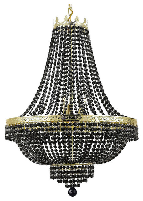 Crystal Chandelier With Black Crystals Gold - Traditional .
