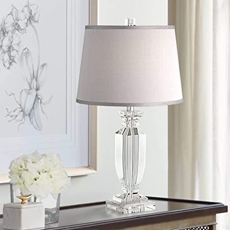 Sherry Traditional Table Lamp Crystal Body Gray Tapered Drum Shade .