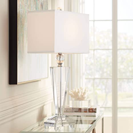 Modern Table Lamp Art Deco Crystal Trophy Off White Rectangular .
