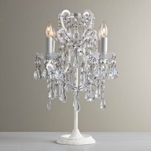 French Country Style 4 Light Crystal Table Lamp in White Finish .