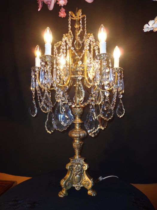 Large stately table chandelier - bronze / copper / crystal - Catawi