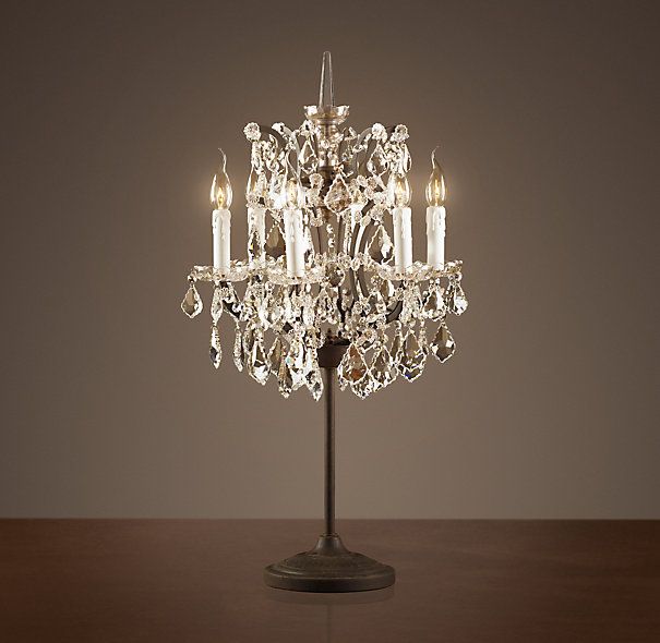 19th C. Rococo Iron & Clear Crystal Table Lamp | Chandelier table .