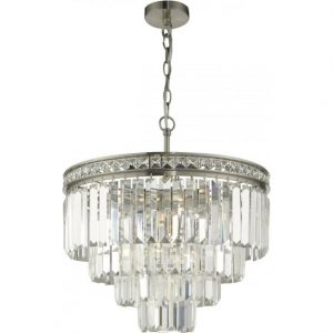 Nickel Waterfall Chandelier with Cascading Layers of Faceted Cryst