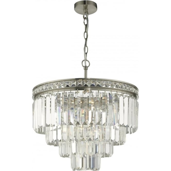 Nickel Waterfall Chandelier with Cascading Layers of Faceted Cryst
