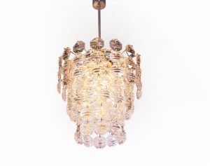 German Brass and Crystal Waterfall Chandelier from Kinkeldey .