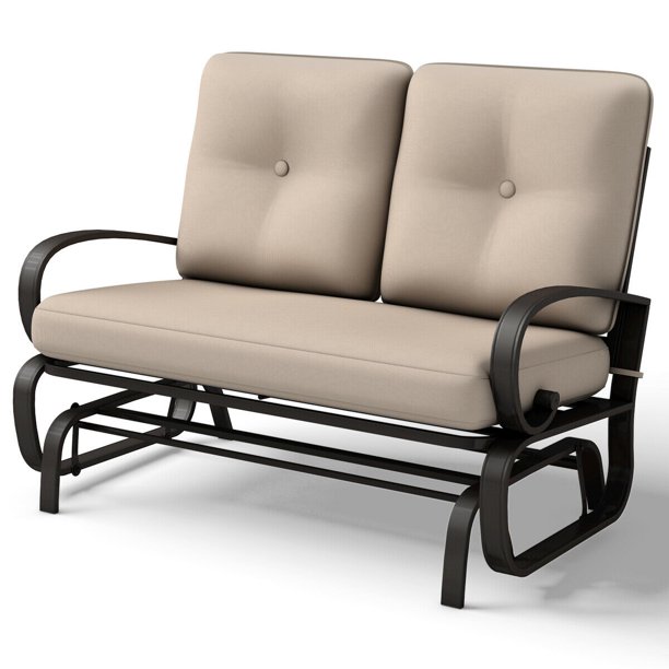 Costway Glider Outdoor Patio Rocking Bench Loveseat Cushioned Seat .