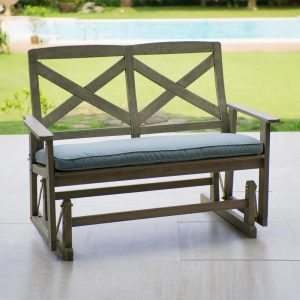 Cambridge Casual Tulle Wood Outdoor Glider Bench with Teal Cushion .