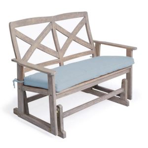 Cambridge Casual Tulle Wood Outdoor Glider Bench with Teal Cushion .