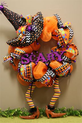 Scary Witch Wreath | Halloween mesh wreaths, Halloween decorations .