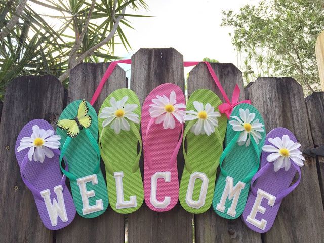 Flip Flop Welcome Sign | Flip flop wreaths, Flip flop craft, Craf