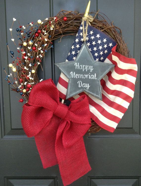 Memorial Day Wreath Patriotic Burlap Wreath by ChalkitupDecor. Or .
